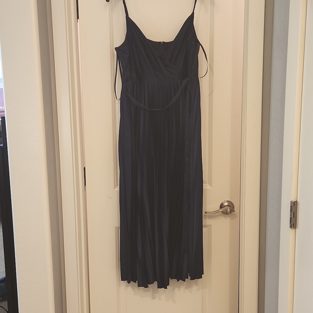 Navy blue accordion dress satin